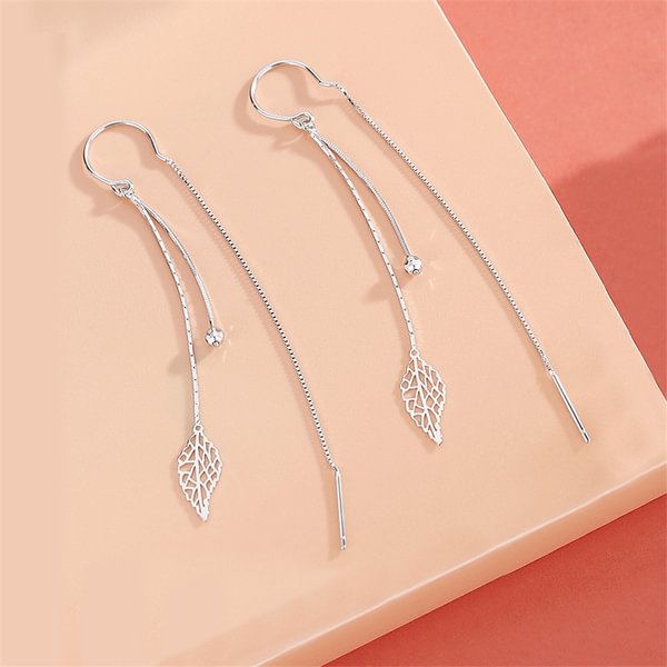 Hollow Leaves Earrings for Women Temperament Long Tassel Tea Ear Chain Earring Super Fairy 925 Sterling Silver Jewelry - Shop Trendy Women's Fashion | TeeYours
