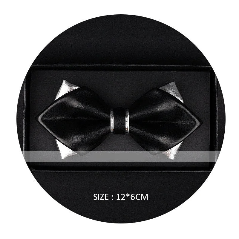 Exclusive Designer Fashionable Gold  Pu Leather Pointed Luxury Bow Tie Bright Nightclub Bowtie Gifts for Men Accessories
