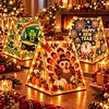 DIY Wooden Diamond Painting Pearl Tent House with Lights, Holiday Tabletop Art Craft Kit with String Lights, Christmas Home Decor Gift