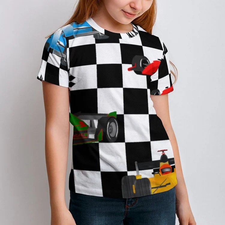 Race Cars Racing Flags Checkered Checker Flag Boys Girls Summer Tshirt 3D Print Youth T-Shirt Kids O Neck Tee Tops - Heather Prints Shirts
