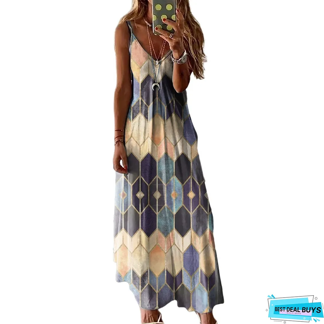 Women's Summer Casual Printed Camisole Long Dress Dresses