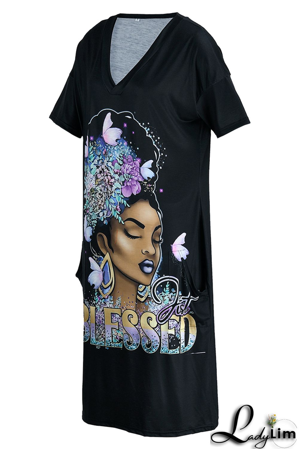 Blue Fashion Casual Print Patchwork V Neck Short Sleeve Dress