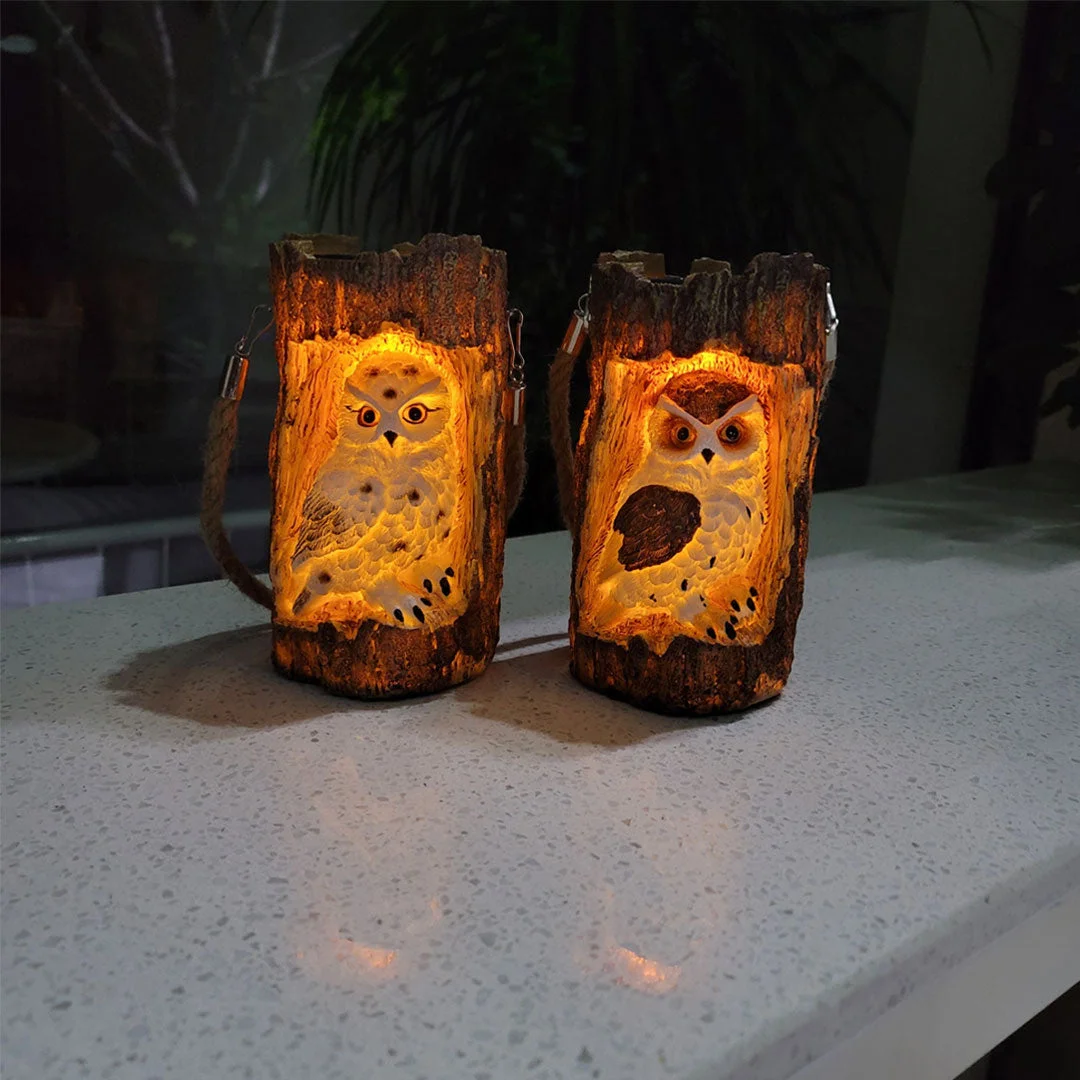 Solar Tree Stump Owl Night Light