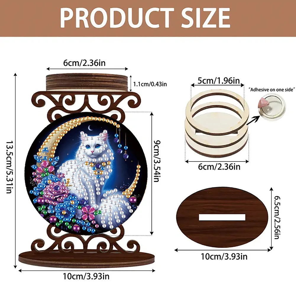 Wooden Diamond Painting Candle Holder Rhinestone Candlestick Decor (Cat)