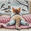 Winter Cat - 11CT Stamped Cross Stitch - 40*40cm