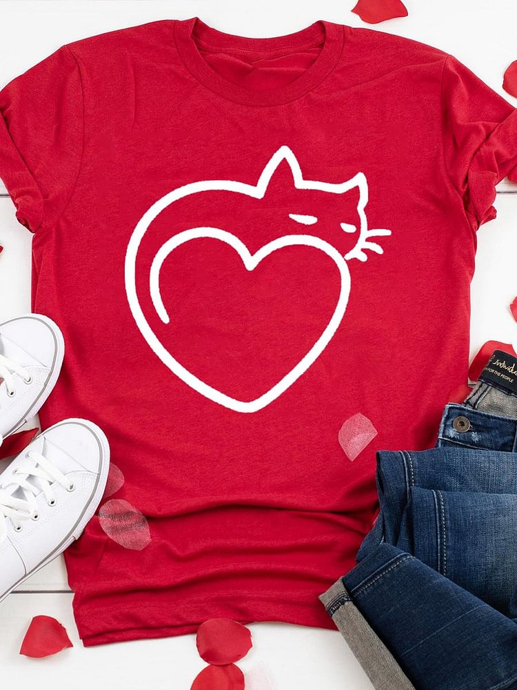 Bestdealfriday Cat Love Graphic Tee