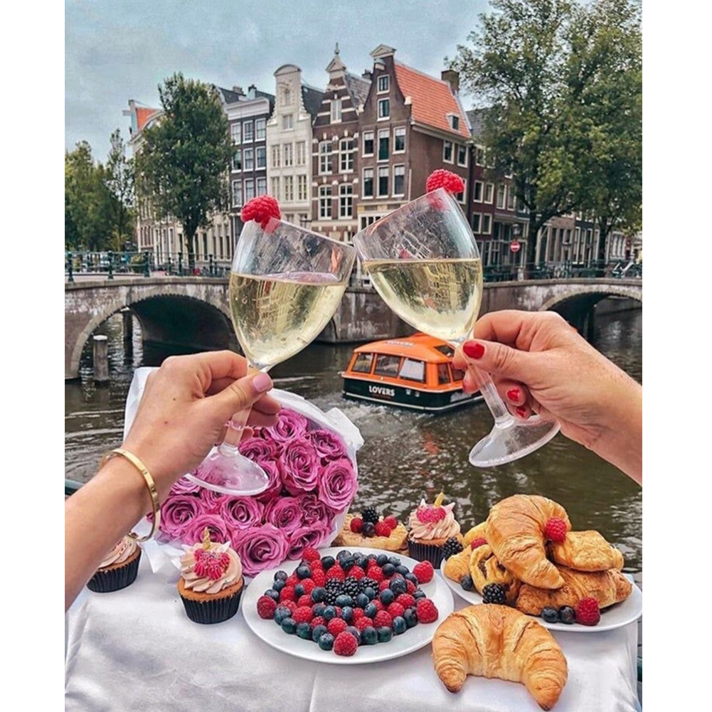 

30*40CM - Cheers With City View - Round Drill Diamond Painting, 501 Original