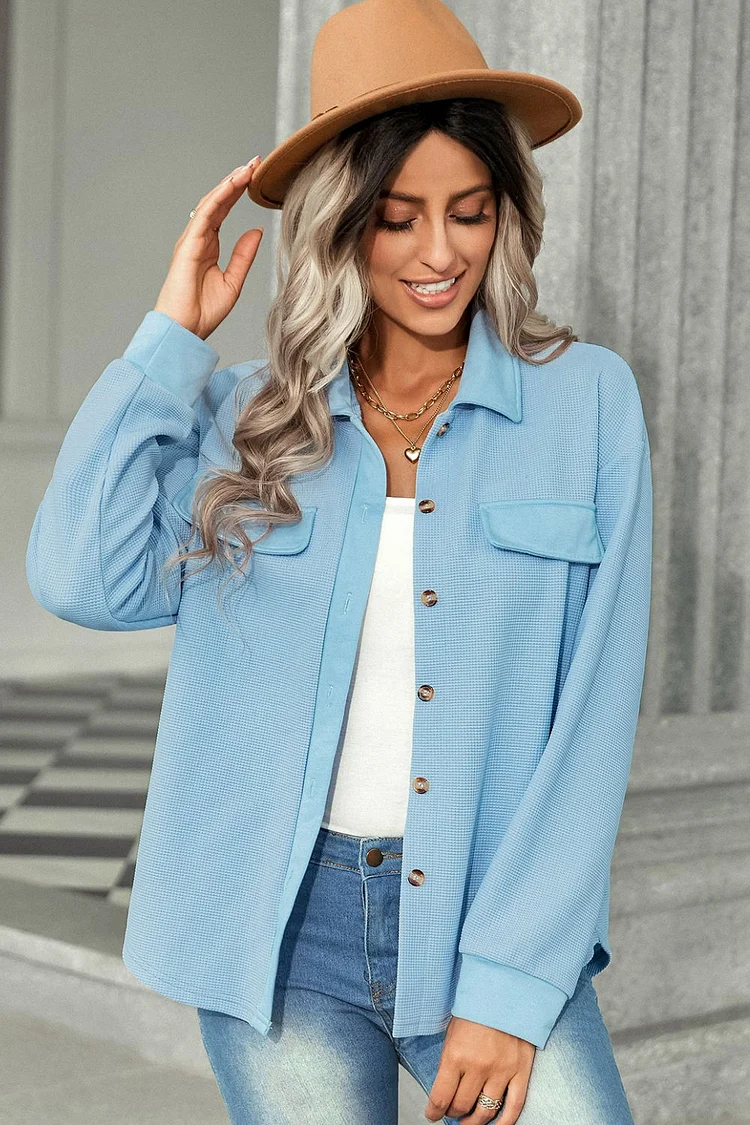 Waffle-Knit Decorative Flap Jacket