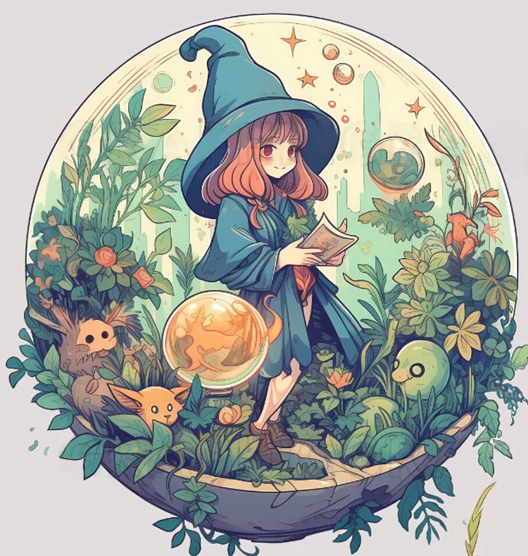 Anime Witch 30*30CM (Canvas) Full Round Drill Diamond Painting gbfke