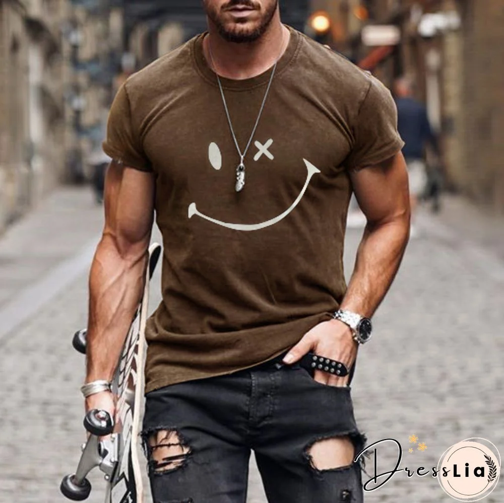 Mens Fashion Washing Short Sleeve Smiley T-Shirt