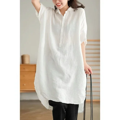 Simple Loose Solid Color Mid Sleeve Lapel Shirt - yankia