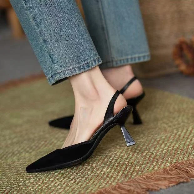 Wongn Wongn 2023 New Fashion Plaid Pointed Head Hollow Cover High Heel Sandals Thin Heel Women's Shoes