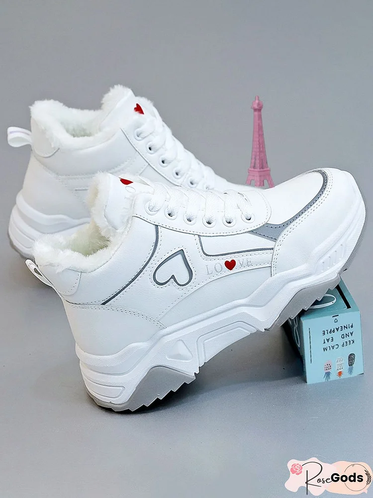 Heart & Letter Graphic Lace-Up Front Wedge Sneakers