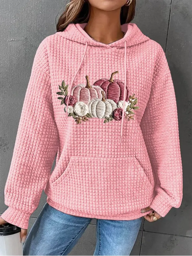 Women's Pink Thanksgiving Pumpkin Print Hoodie 
