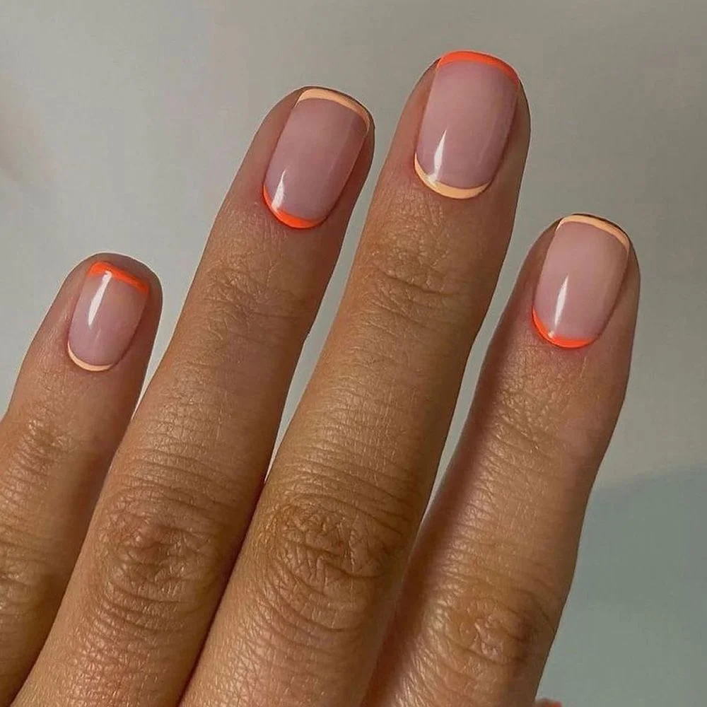 24pcs Colorful French Fake Nails Press On Nails Artificial Full Cover Manicure Tool Square Head False Nails Wearable Nail Tips