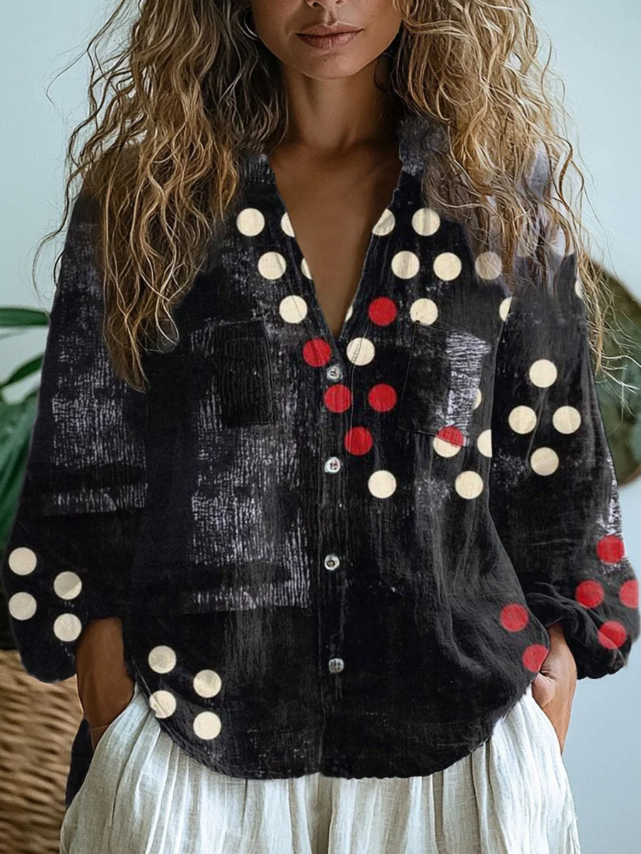 Women's  Retro Polka Dots Art Print Casual Long Sleeve Comfortable Cotton Shirt