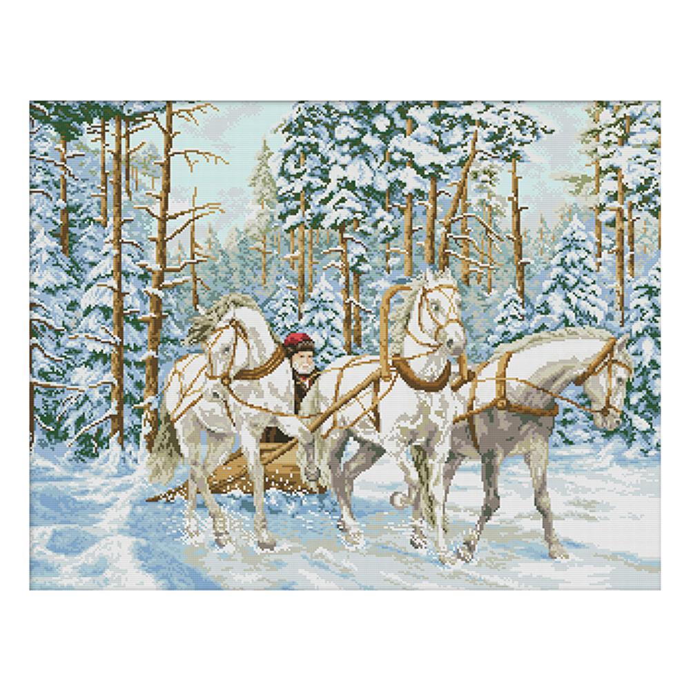 

Snow Carriage - 14CT Stamped Cross Stitch - 65*52cm, 501 Original