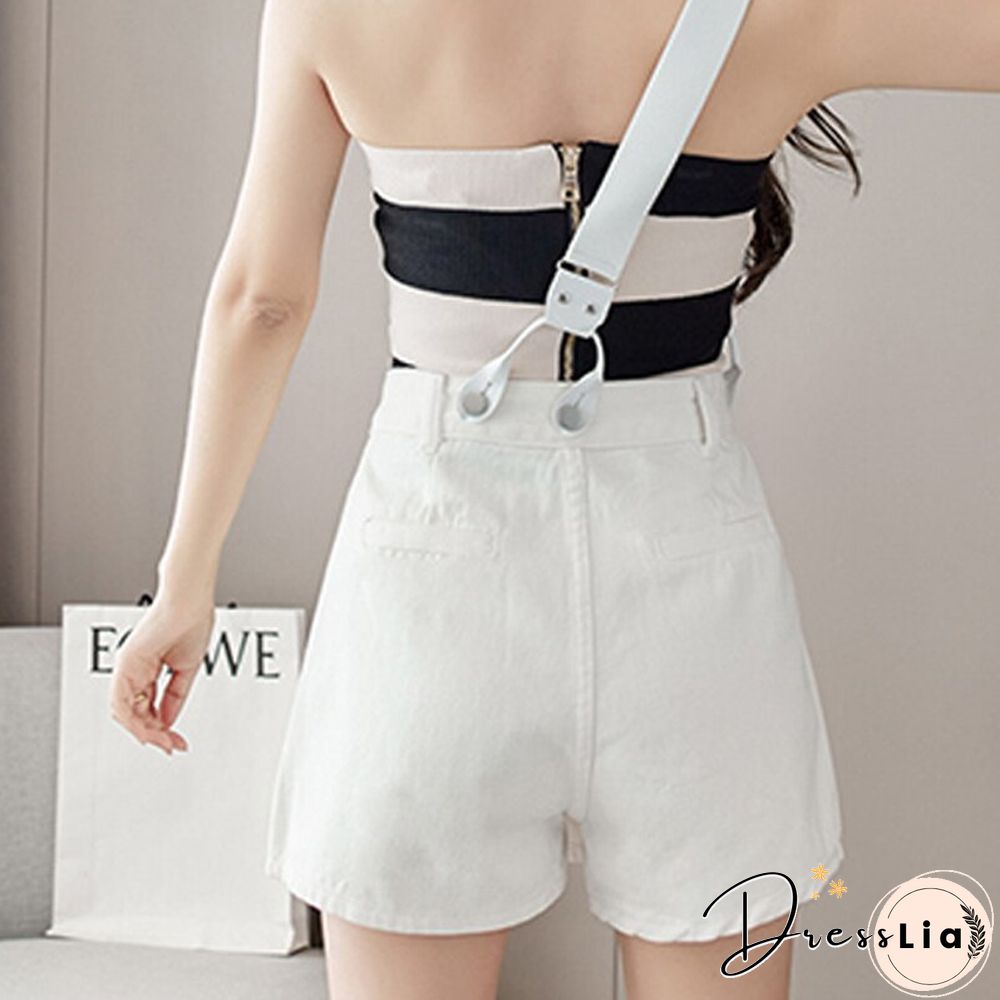 Summer Korean Fashion Design Shoulder Strap Pleated Skirt Women High Waist A Line Mini Skirts All Match Casual Skirts New