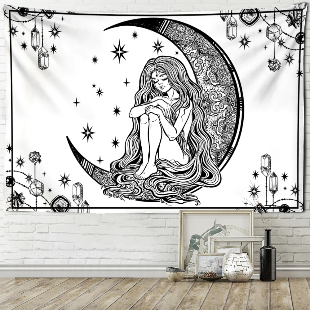 Nigikala Tarot Card Tapestry Sun Moon Girl Wall Hanging Astrology