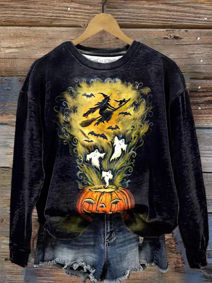 Women's Halloween Witch Print Sweatshirt