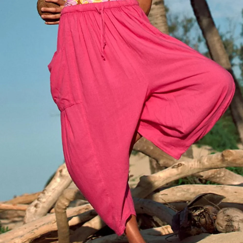 Meladen™ Sommer neue elastische Taille plissierte hochelastische Hose mit weitem Bein, hohe Taille, lockere Hose