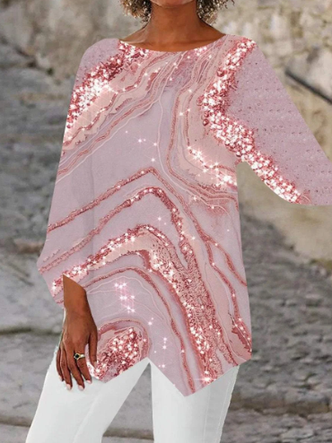 Women Asymmetrical 3/4 Sleeve Scoop Neck Printed Top