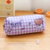 Cute Bear Pink Blue Plaid Large Capacity Brushes Pens Storage Bag Back to School Student Stationery