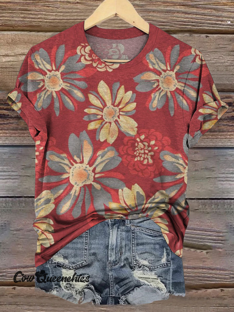 Vintage Flowers Print Casual Top Multicolor / S