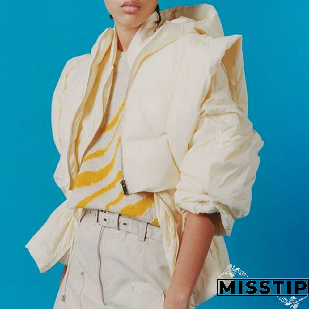 Apricot Casual Solid Patchwork Frenulum Zipper Hooded Collar Outerwear