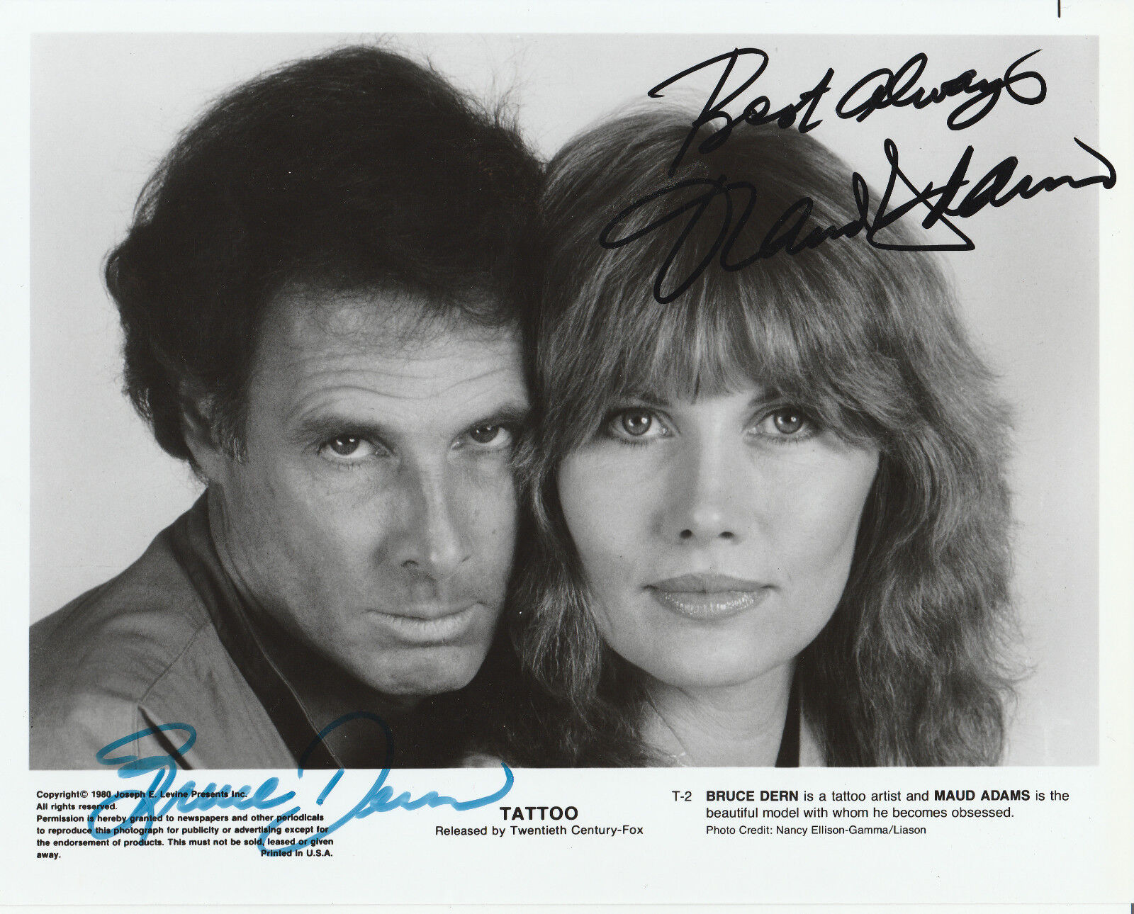 BRUCE DERN & MAUD ADAMS AUTOGRAPHED SIGNED 8 X10 FROM THE MOVIE TATTOO