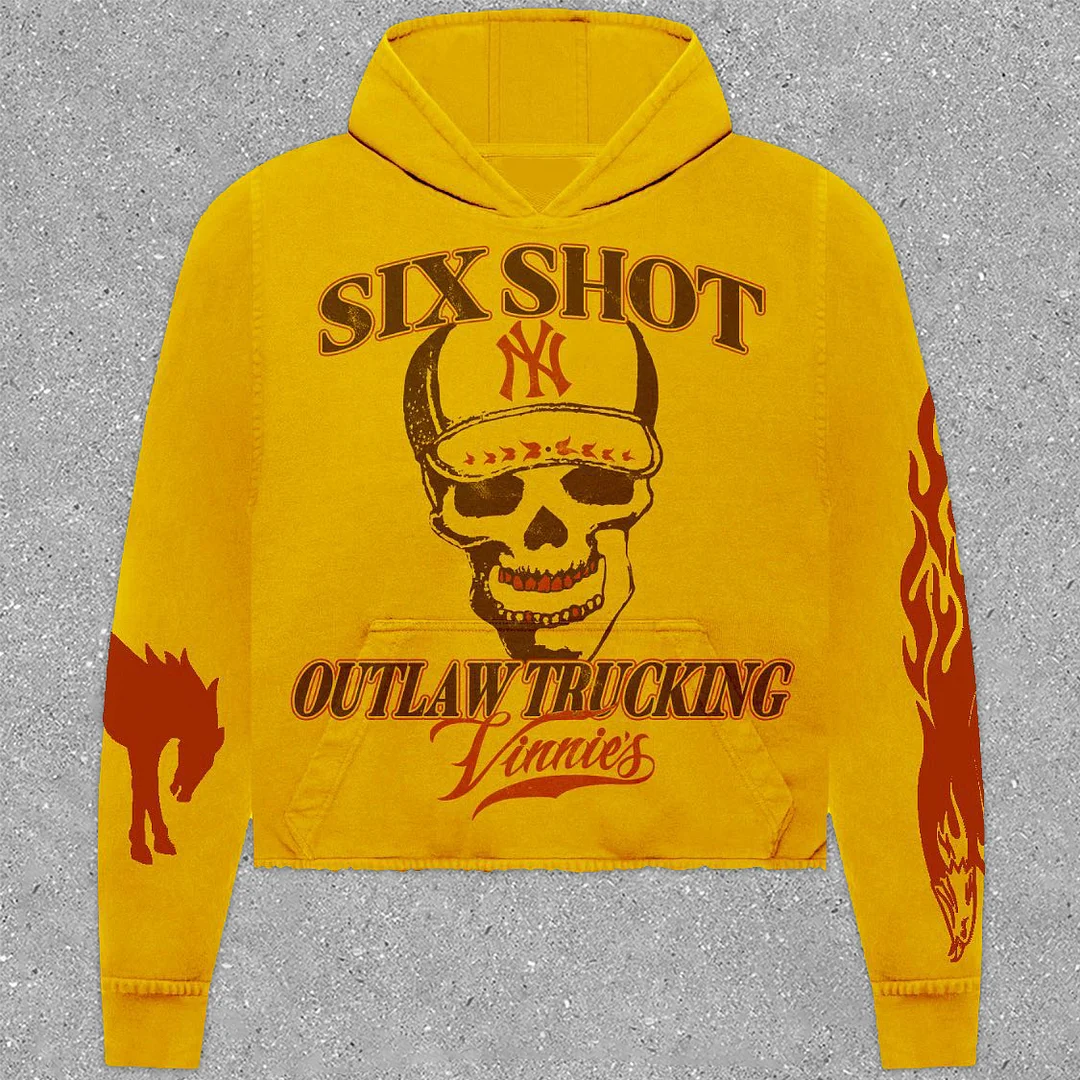 statement vintage skull print hoodie