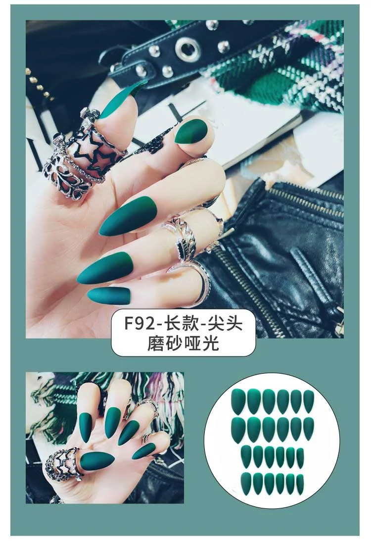 24Pcs Charming Fake False Nails Tips Wine Red Pointed Head Full Cover Nail Tips Long Style Nude Artificial Flase Nails with Glue-Nail Inspo