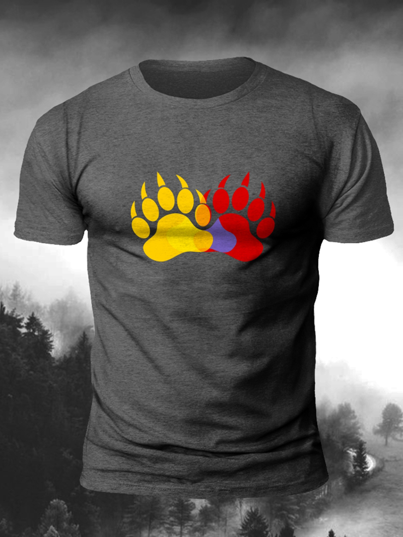 Men's Color Bear Paw Print Casual Short Sleeve T-shirt