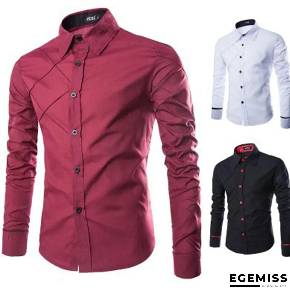 Classic Men Business Plaid Patchwork Long Sleeve Solid Color Office Shirts | EGEMISS