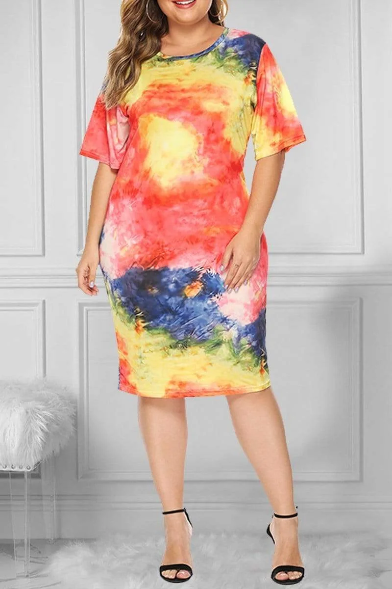 Fashion Short Sleeve Multicolor Dress
