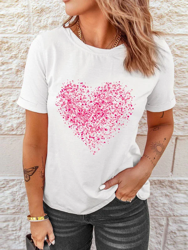 Cotton heart-shaped printing set head ladies short sleeve