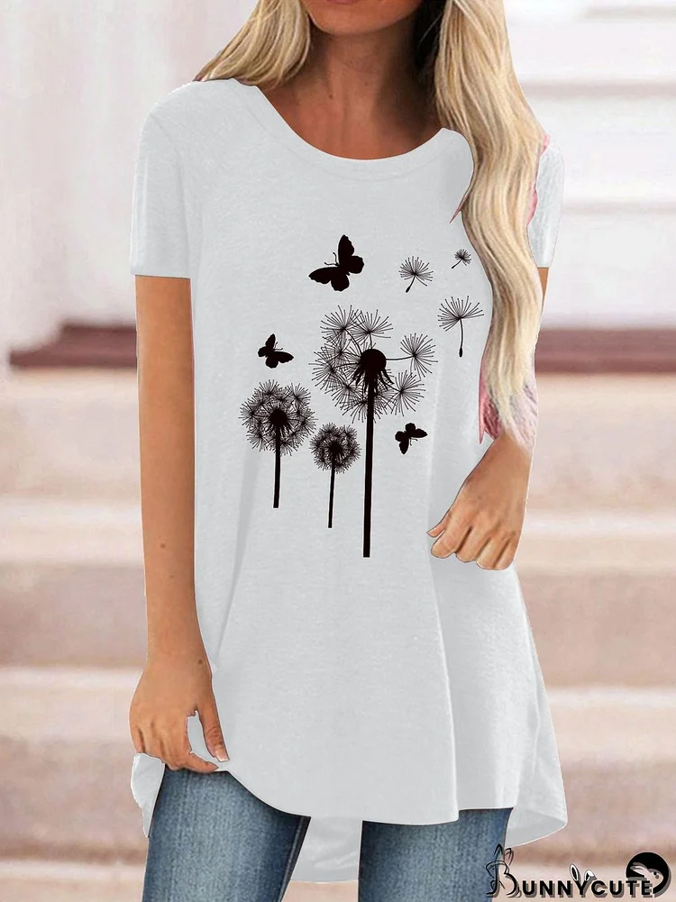 Women Casual Short Sleeve Scoop Neck Floral Printed Tops