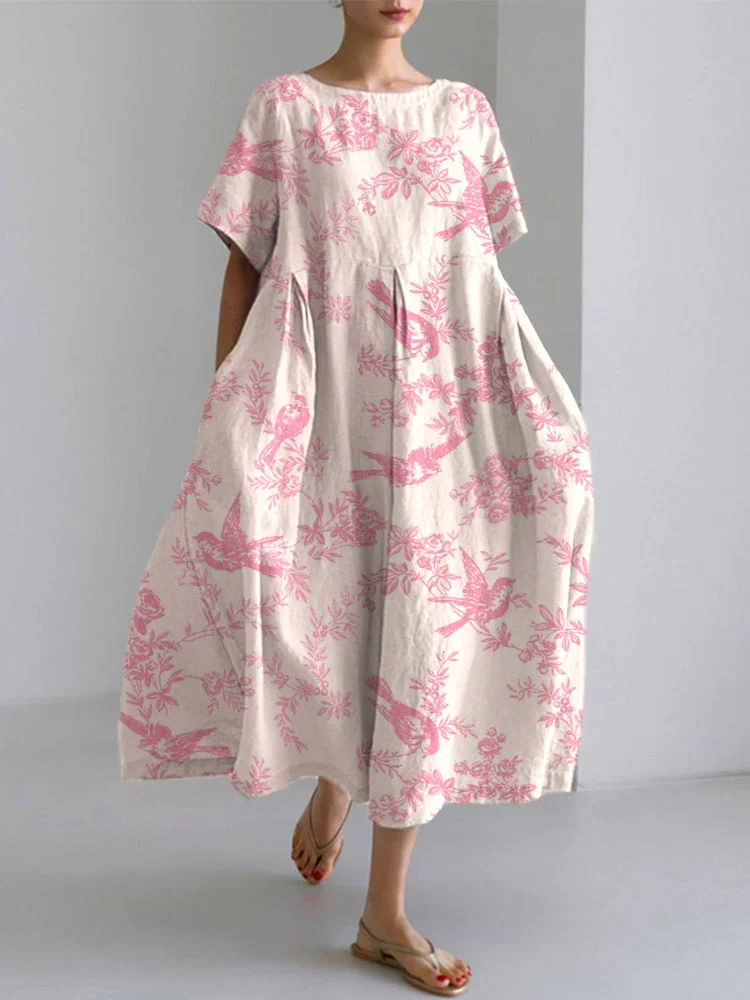 Women's Casual Pink Awareness Plants And Animals Printed Dress