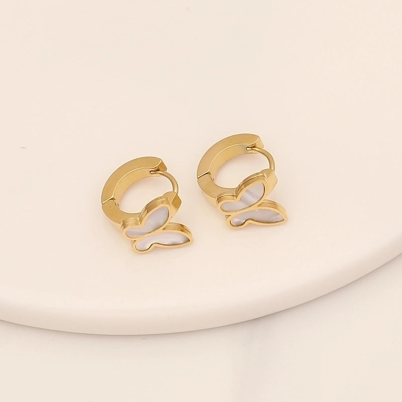 1 Pair Fashion Heart Shape Butterfly Plating Stainless Steel Earrings