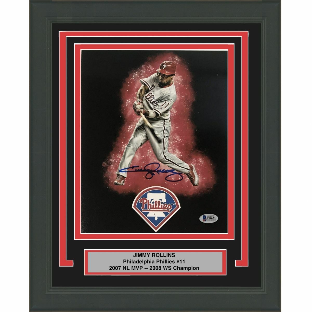 FRAMED Autographed/Signed JIMMY ROLLINS Phillies 8x10 Photo Poster painting Beckett BAS COA #2