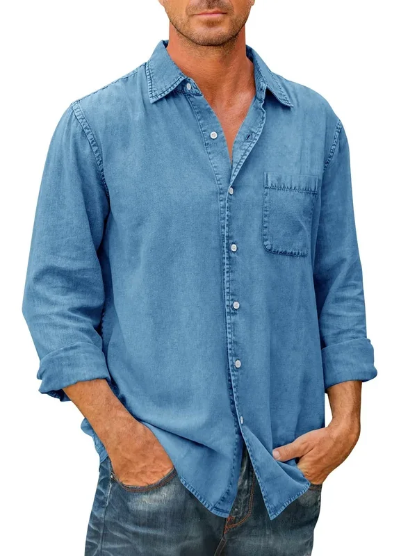🔥Mens Denim Long Sleeve Button Down Shirt (Buy 2 Free Shipping)