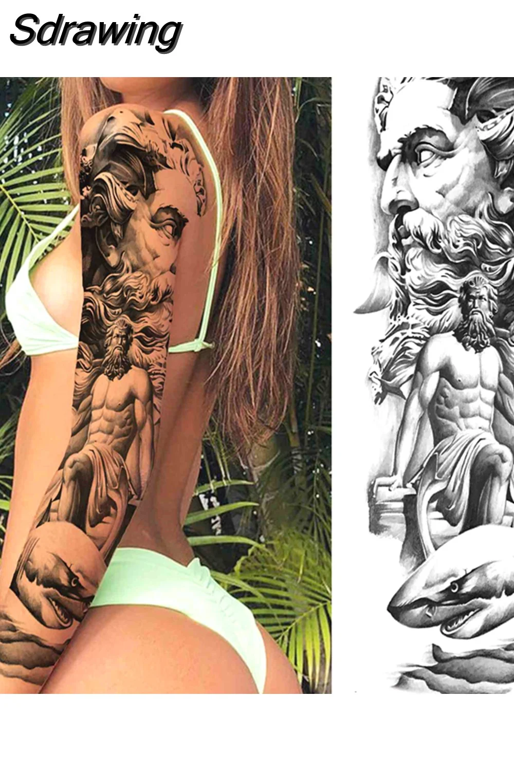 Sdrawing Arm Temporary Tattoos Sleeve For Men Women Realistic Fake Tatoos Warrior Lion Tiger Flower Tatoo Sticker Black Totem Maori 507-1