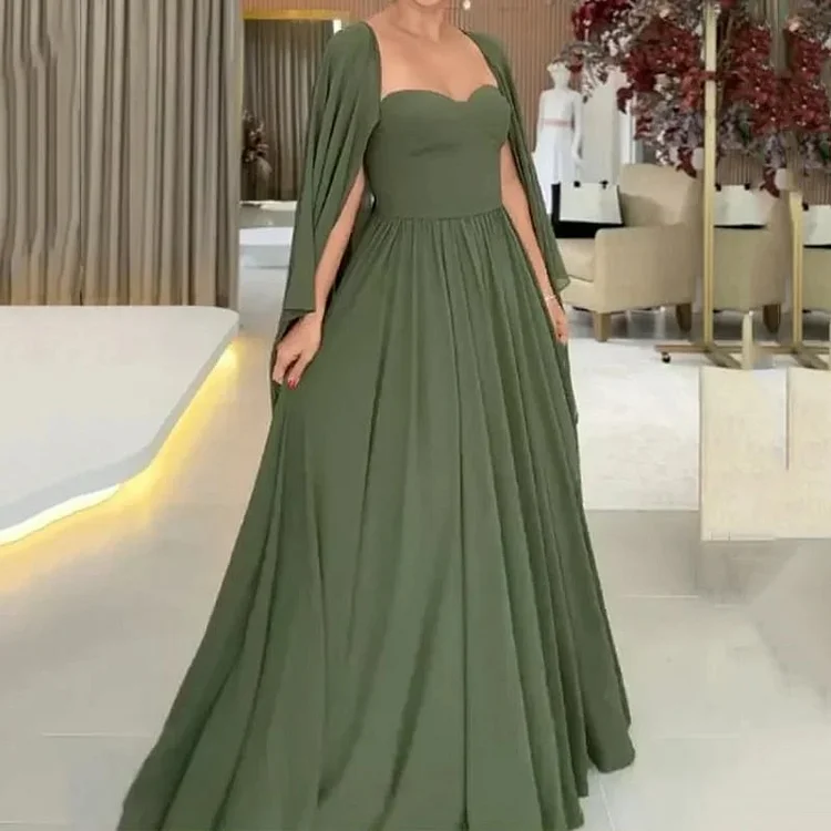 Green Bat Sleeve High Waist Slim Fit Flared Dress
