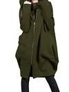 Stylish Solid Color Pocket Hooded Zipper Mid-Length Sweatshirt Jacket&Coat