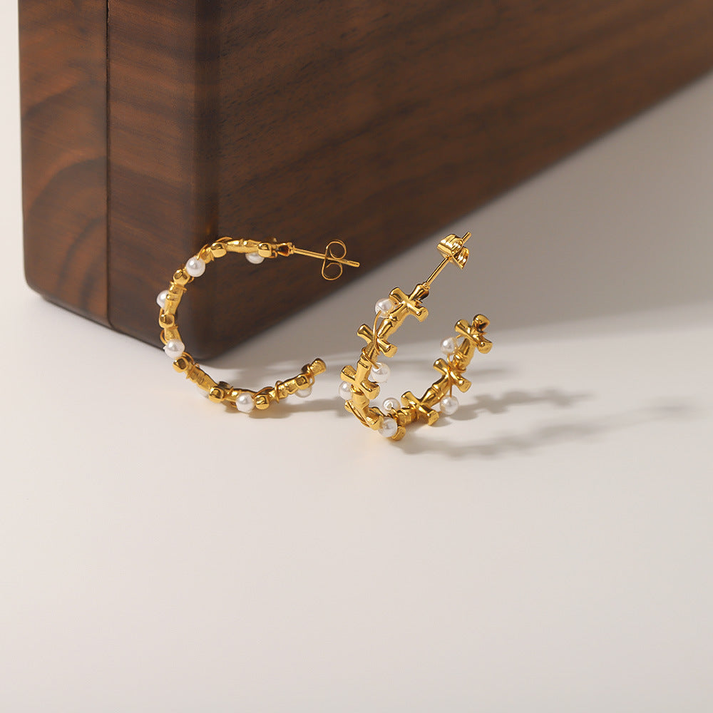 IG Style Pearl Geometric Stainless Steel Electroplating Earrings