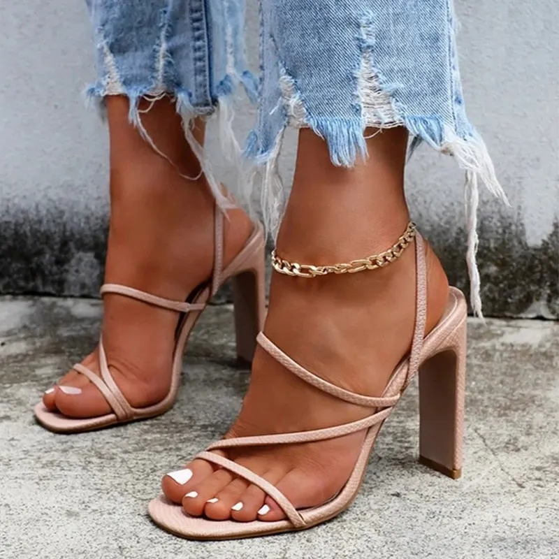 Women Sandals Square Toe Summer Sexy High Heels PU Ladies Fashion Slip On Woman Plus Size Woman Pumps Footwear 2021 New Female