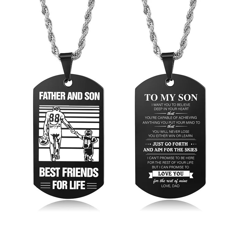 To My Son Necklace Black Dog Tag Necklace Dad to Son Football Necklace "Father And Son Best Friends For Life"