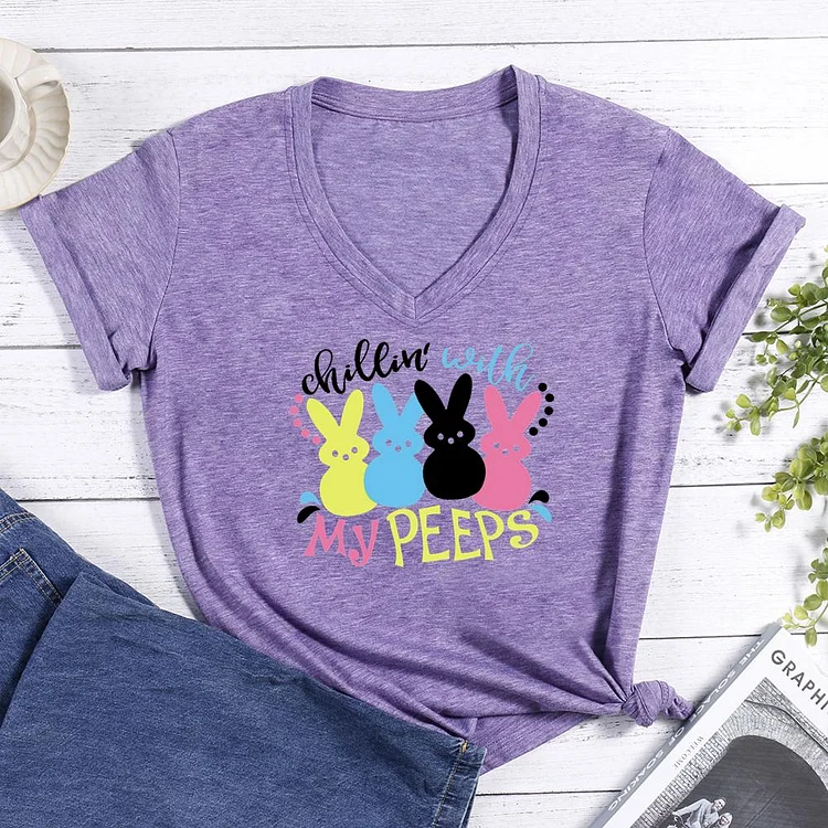 Chillin' With My Peeps V-neck T Shirt-Annaletters