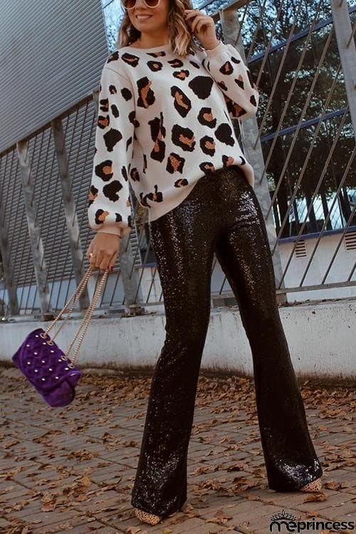 Sequin Wide Flare Pants