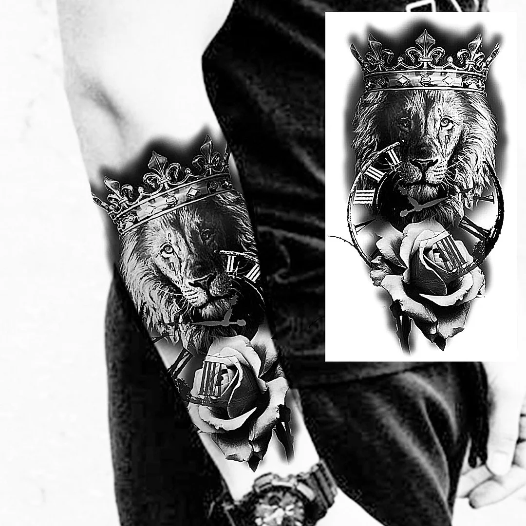 Praying Lion Cross Temporary Tattoos For Men Women Clown Wolf Tiger Flower Compass Fake Tattoo Sticker Forearm Waterproof Tatoos